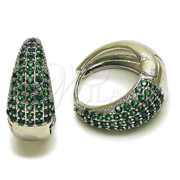 Argolla Huggie 02.267.0078.7.22 Rodio Laminado, con Zirconia Cubica Verde, Pulido, Rodinado