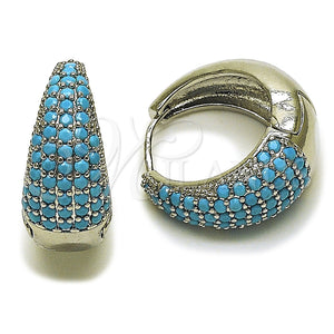 Argolla Huggie 02.267.0078.8.22 Rodio Laminado, con Zirconia Cubica Turquoise, Pulido, Rodinado