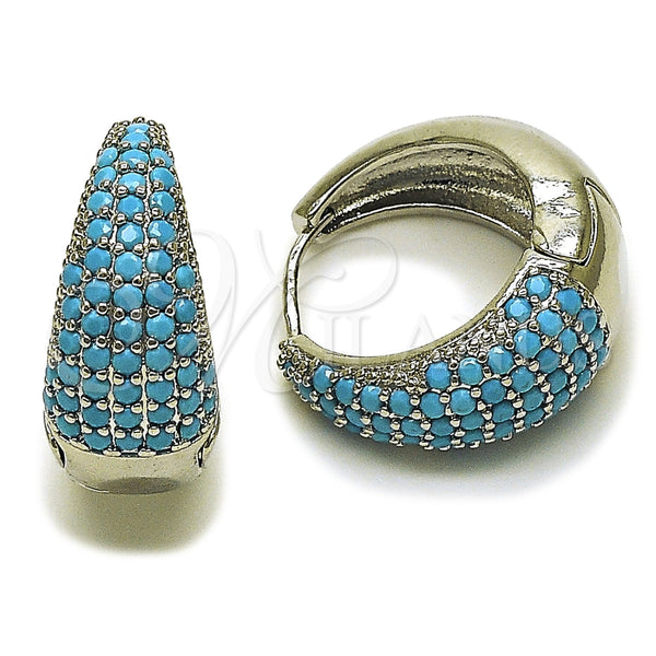 Argolla Huggie 02.267.0078.8.22 Rodio Laminado, con Zirconia Cubica Turquoise, Pulido, Rodinado