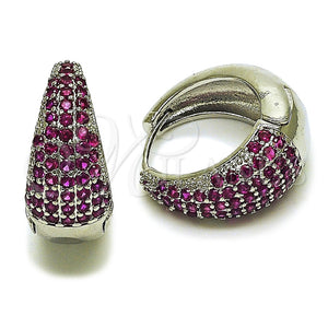 Argolla Huggie 02.267.0078.9.22 Rodio Laminado, con Zirconia Cubica Rubi, Pulido, Rodinado