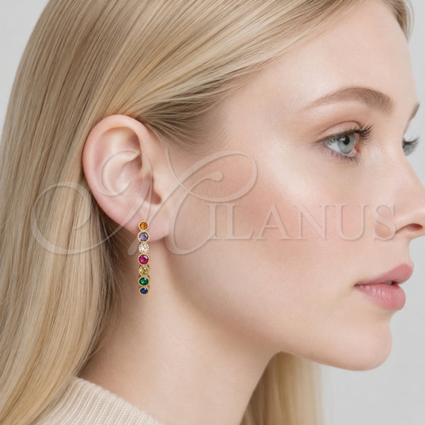 Argolla Huggie 02.267.0079.25 Oro Laminado, con Zirconia Cubica Multicolor, Pulido, Tono Dorado