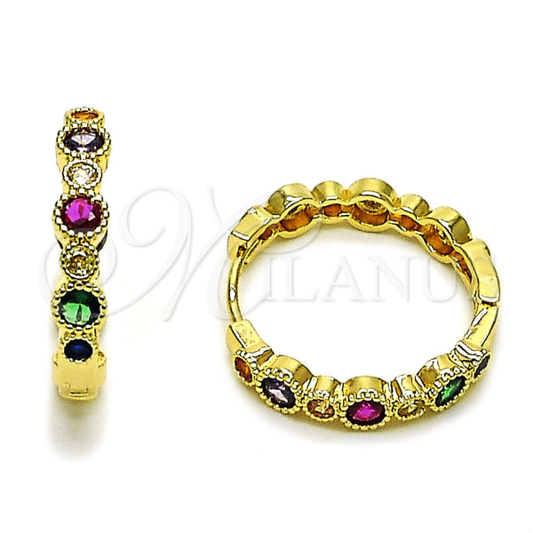 Argolla Huggie 02.267.0079.25 Oro Laminado, con Zirconia Cubica Multicolor, Pulido, Tono Dorado