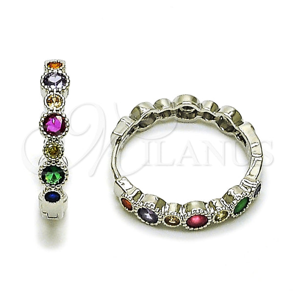 Argolla Huggie 02.267.0079.1.25 Rodio Laminado, con Zirconia Cubica Multicolor, Pulido, Rodinado