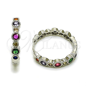 Argolla Huggie 02.267.0079.1.25 Rodio Laminado, con Zirconia Cubica Multicolor, Pulido, Rodinado