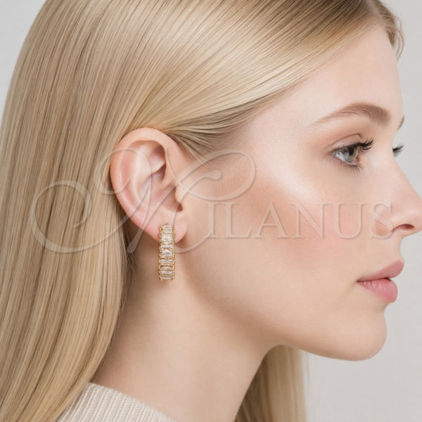 Argolla Huggie 02.267.0080.22 Oro Laminado, Diseño de Baguette, con Zirconia Cubica Blanca, Pulido, Tono Dorado