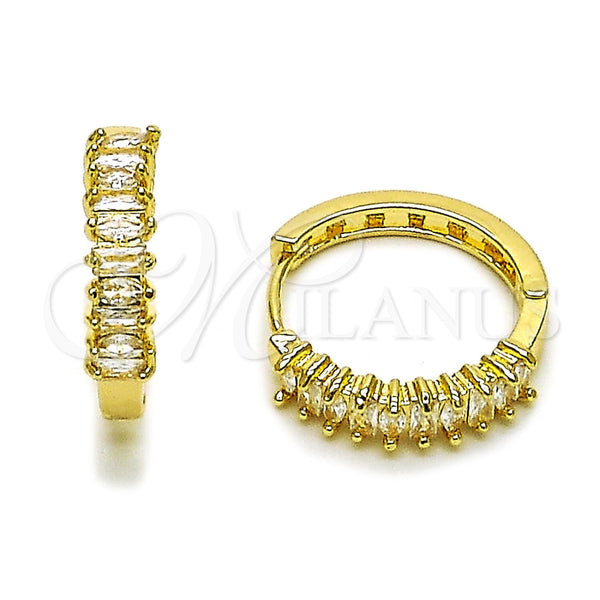 Argolla Huggie 02.267.0080.22 Oro Laminado, Diseño de Baguette, con Zirconia Cubica Blanca, Pulido, Tono Dorado