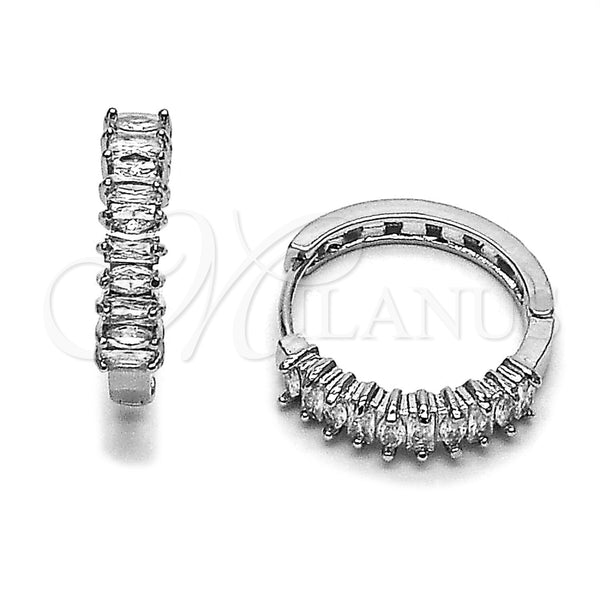 Argolla Huggie 02.267.0080.1.22 Rodio Laminado, Diseño de Baguette, con Zirconia Cubica Blanca, Pulido, Rodinado