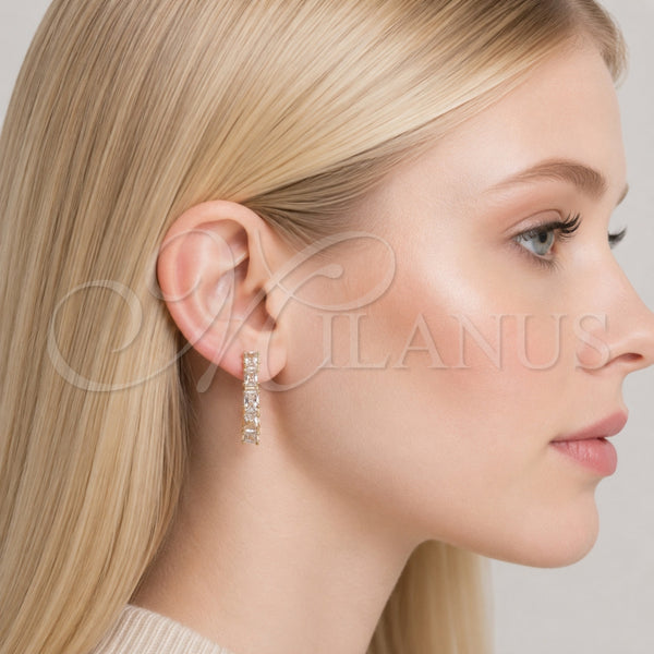 Argolla Huggie 02.267.0081.25 Oro Laminado, Diseño de Baguette, con Zirconia Cubica Blanca, Pulido, Tono Dorado