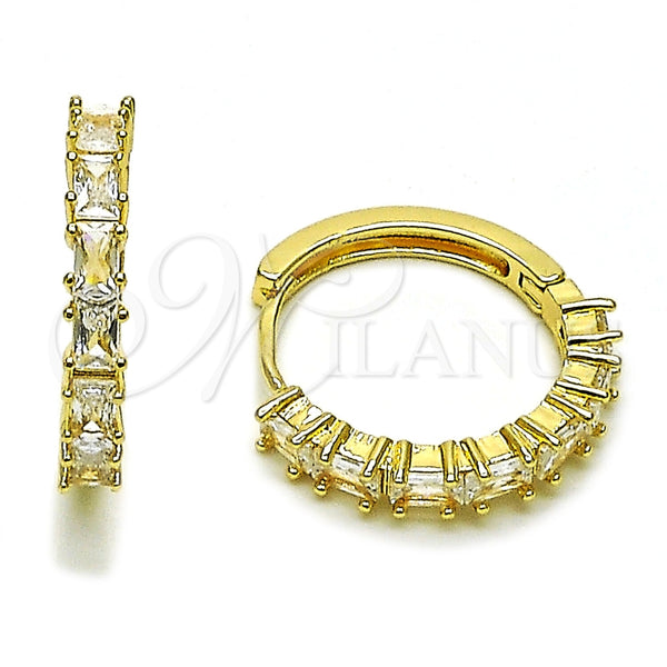 Argolla Huggie 02.267.0081.25 Oro Laminado, Diseño de Baguette, con Zirconia Cubica Blanca, Pulido, Tono Dorado