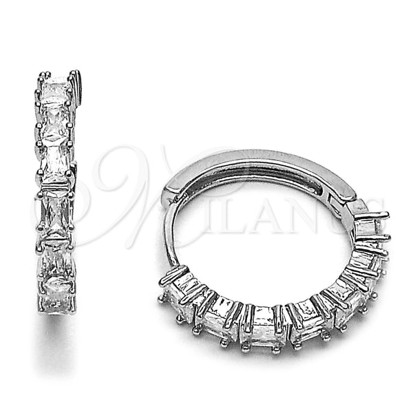Argolla Huggie 02.267.0081.1.25 Rodio Laminado, Diseño de Baguette, con Zirconia Cubica Blanca, Pulido, Rodinado