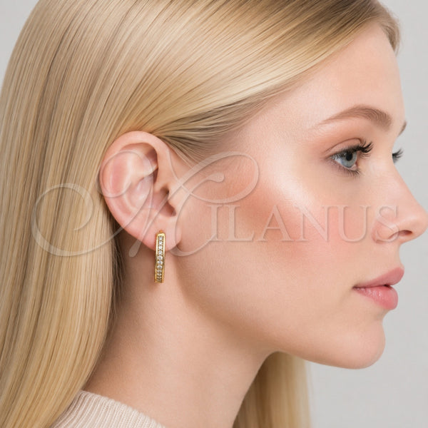 Argolla Huggie 02.267.0082.20 Oro Laminado, con Micro Pave Blanca, Pulido, Tono Dorado