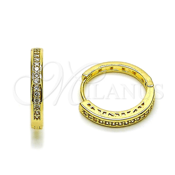 Argolla Huggie 02.267.0082.20 Oro Laminado, con Micro Pave Blanca, Pulido, Tono Dorado
