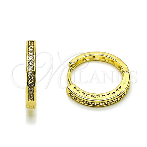 Argolla Huggie 02.267.0082.20 Oro Laminado, con Micro Pave Blanca, Pulido, Tono Dorado
