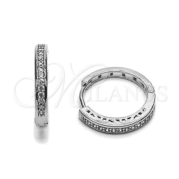 Argolla Huggie 02.267.0082.1.20 Rodio Laminado, con Micro Pave Blanca, Pulido, Rodinado
