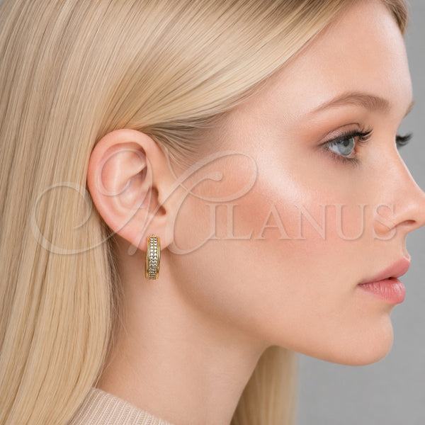Argolla Huggie 02.267.0083.20 Oro Laminado, con Micro Pave Blanca, Pulido, Tono Dorado