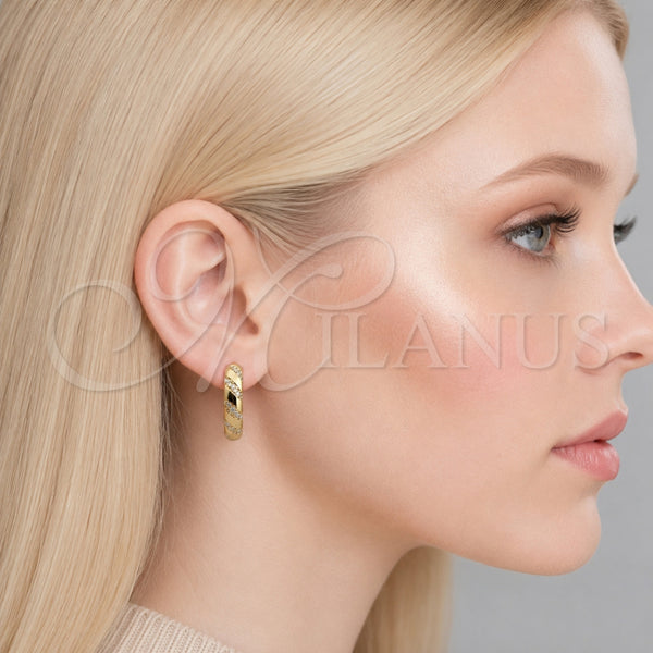 Argolla Huggie 02.267.0084.20 Oro Laminado, con Micro Pave Blanca, Pulido, Tono Dorado