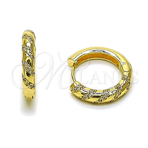 Argolla Huggie 02.267.0084.20 Oro Laminado, con Micro Pave Blanca, Pulido, Tono Dorado