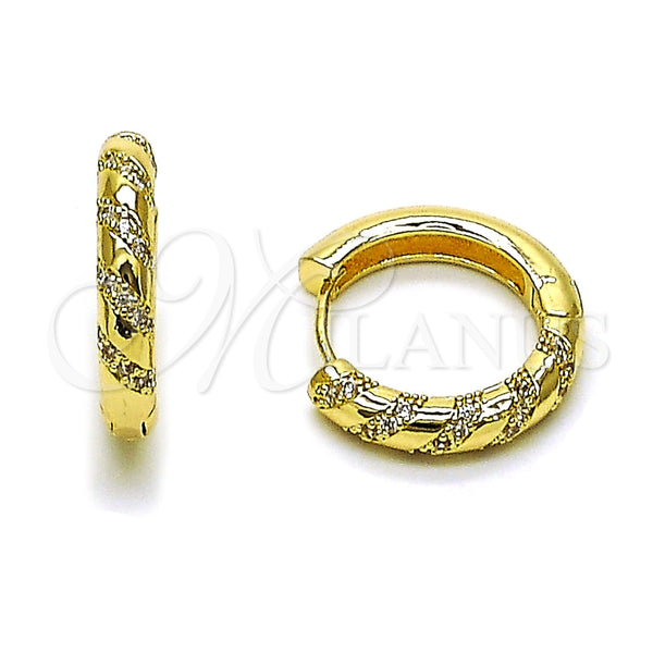 Argolla Huggie 02.267.0084.20 Oro Laminado, con Micro Pave Blanca, Pulido, Tono Dorado