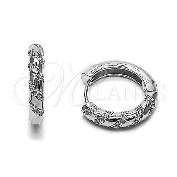 Argolla Huggie 02.267.0084.1.20 Rodio Laminado, con Micro Pave Blanca, Pulido, Rodinado