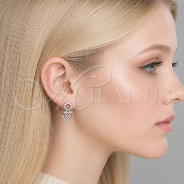 Arete Dormilona 02.267.0087 Rodio Laminado, con Micro Pave Blanca, Pulido, Rodinado