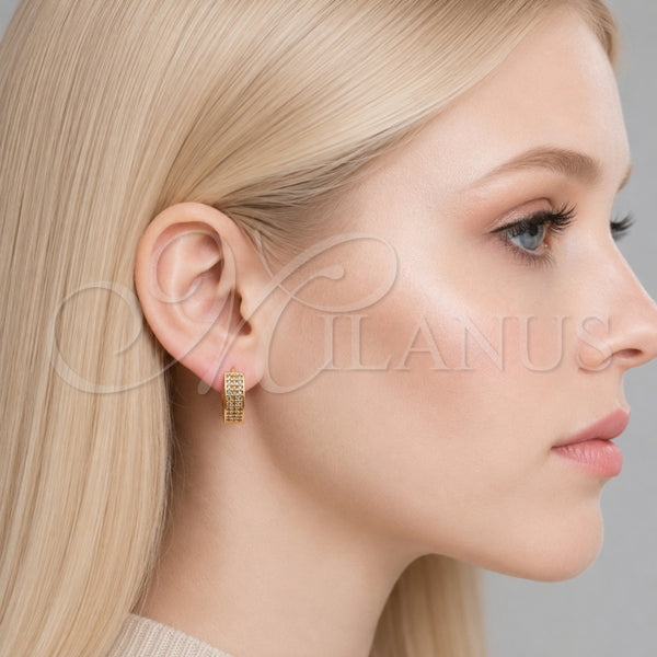 Argolla Huggie 02.267.0089.15 Oro Laminado, con Micro Pave Blanca, Pulido, Tono Dorado