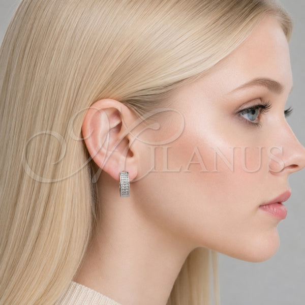 Argolla Huggie 02.267.0089.1.15 Rodio Laminado, con Micro Pave Blanca, Pulido, Rodinado
