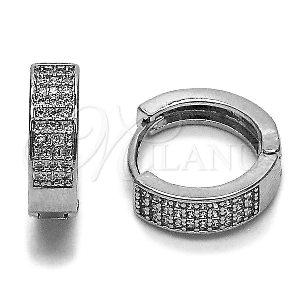 Argolla Huggie 02.267.0089.1.15 Rodio Laminado, con Micro Pave Blanca, Pulido, Rodinado