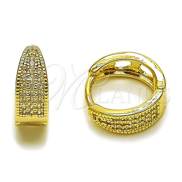 Argolla Huggie 02.267.0090.12 Oro Laminado, con Micro Pave Blanca, Pulido, Tono Dorado