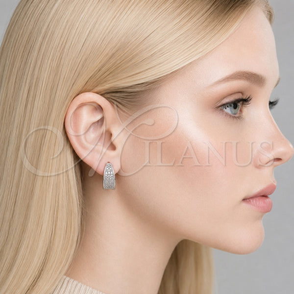 Argolla Huggie 02.267.0090.1.12 Rodio Laminado, con Micro Pave Blanca, Pulido, Rodinado