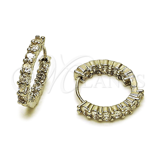 Argolla Huggie 02.267.0091.1.20 Rodio Laminado, con Zirconia Cubica Blanca, Pulido, Rodinado