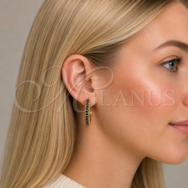 Argolla Huggie 02.267.0093.2.30 Oro Laminado, con Zirconia Cubica Zafiro Azul, Pulido, Tono Dorado