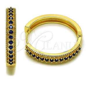Argolla Huggie 02.267.0093.2.30 Oro Laminado, con Zirconia Cubica Zafiro Azul, Pulido, Tono Dorado