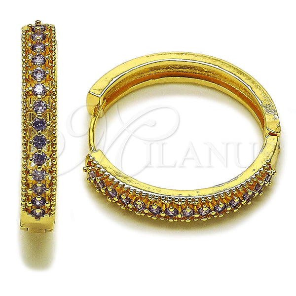 Argolla Huggie 02.267.0093.3.30 Oro Laminado, con Zirconia Cubica Amatista, Pulido, Tono Dorado