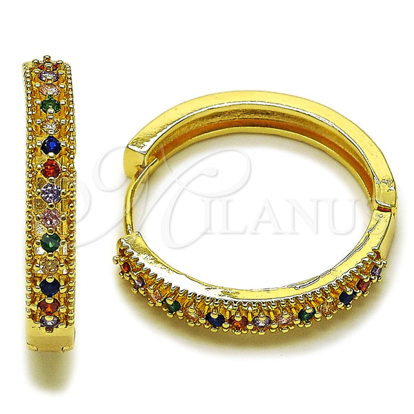 Argolla Huggie 02.267.0093.4.30 Oro Laminado, con Zirconia Cubica Multicolor, Pulido, Tono Dorado