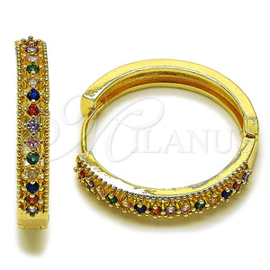 Argolla Huggie 02.267.0093.4.30 Oro Laminado, con Zirconia Cubica Multicolor, Pulido, Tono Dorado