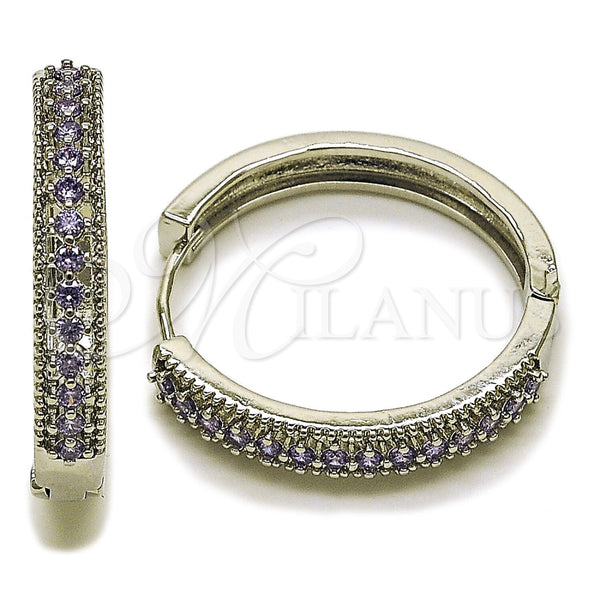 Argolla Huggie 02.267.0093.8.30 Rodio Laminado, con Zirconia Cubica Amatista, Pulido, Rodinado