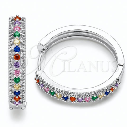 Argolla Huggie 02.267.0093.9.30 Rodio Laminado, con Zirconia Cubica Multicolor, Pulido, Rodinado