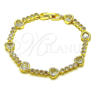 Pulsera Tennis 03.284.0066.07 Oro Laminado, Diseño de Corazón, con Zirconia Cubica Blanca, Pulido, Tono Dorado (Grosor 08.2 MM, 8 Pulgadas de Largo)