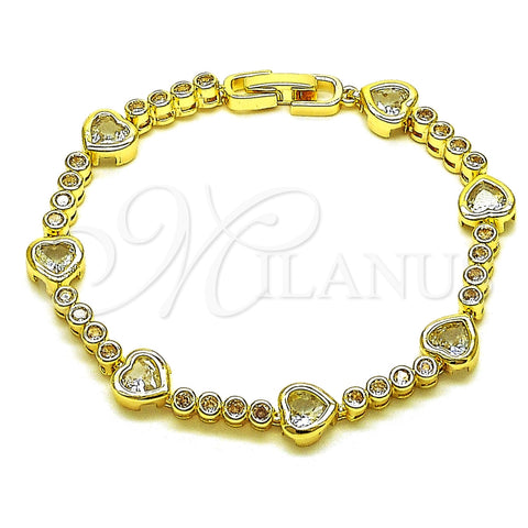 Pulsera Tennis 03.284.0066.07 Oro Laminado, Diseño de Corazón, con Zirconia Cubica Blanca, Pulido, Tono Dorado (Grosor 08.2 MM, 8 Pulgadas de Largo)