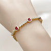 Pulsera Tennis 03.284.0066.1.07 Oro Laminado, Diseño de Corazón, con Zirconia Cubica Granate y Blanca, Pulido, Tono Dorado (Grosor 08.2 MM, 8 Pulgadas de Largo)