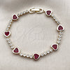 Pulsera Tennis 03.284.0066.1.07 Oro Laminado, Diseño de Corazón, con Zirconia Cubica Granate y Blanca, Pulido, Tono Dorado (Grosor 08.2 MM, 8 Pulgadas de Largo)