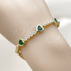Pulsera Tennis 03.284.0066.2.07 Oro Laminado, Diseño de Corazón, con Zirconia Cubica Verde y Blanca, Pulido, Tono Dorado (Grosor 08.2 MM, 8 Pulgadas de Largo)