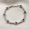 Pulsera Tennis 03.284.0066.3.07 Oro Laminado, Diseño de Corazón, con Zirconia Cubica Zafiro Azul y Blanca, Pulido, Tono Dorado (Grosor 08.2 MM, 8 Pulgadas de Largo)