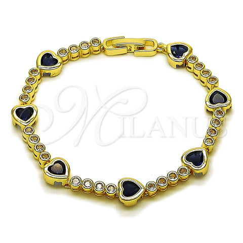 Pulsera Tennis 03.284.0066.3.07 Oro Laminado, Diseño de Corazón, con Zirconia Cubica Zafiro Azul y Blanca, Pulido, Tono Dorado (Grosor 08.2 MM, 8 Pulgadas de Largo)