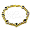 Pulsera Tennis 03.284.0066.3.07 Oro Laminado, Diseño de Corazón, con Zirconia Cubica Zafiro Azul y Blanca, Pulido, Tono Dorado (Grosor 08.2 MM, 8 Pulgadas de Largo)