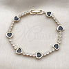Pulsera Tennis 03.284.0066.4.07 Oro Laminado, Diseño de Corazón, con Zirconia Cubica Negro y Blanca, Pulido, Tono Dorado (Grosor 08.2 MM, 8 Pulgadas de Largo)