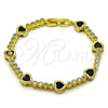 Pulsera Tennis 03.284.0066.4.07 Oro Laminado, Diseño de Corazón, con Zirconia Cubica Negro y Blanca, Pulido, Tono Dorado (Grosor 08.2 MM, 8 Pulgadas de Largo)