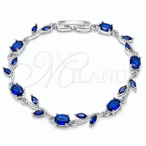 Pulsera Tennis 03.283.0579.07 Rodio Laminado, Diseño de Flor, con Zirconia Cubica Zafiro Azul, Pulido, Rodinado (Grosor 08.5 MM, 7 Pulgadas de Largo)