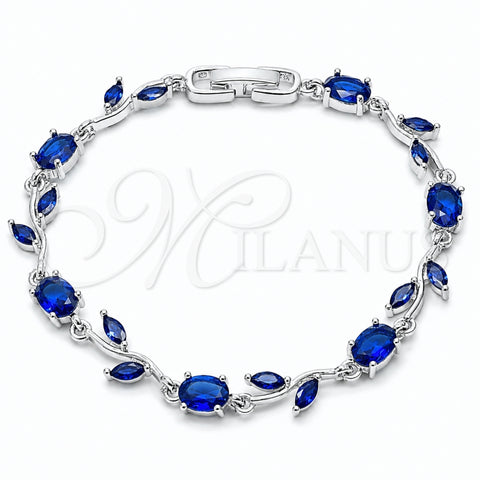 Pulsera Tennis 03.283.0579.07 Rodio Laminado, Diseño de Flor, con Zirconia Cubica Zafiro Azul, Pulido, Rodinado (Grosor 08.5 MM, 7 Pulgadas de Largo)