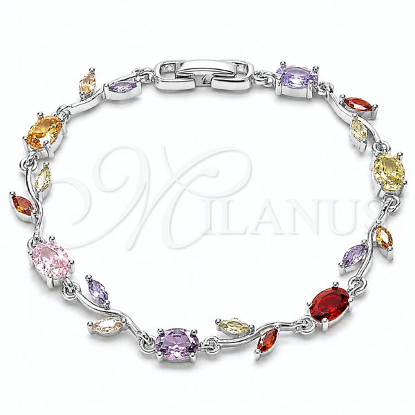 Pulsera Tennis 03.283.0579.1.07 Rodio Laminado, Diseño de Oja, con Zirconia Cubica Multicolor, Pulido, Rodinado (Grosor 08.5 MM, 7 Pulgadas de Largo)